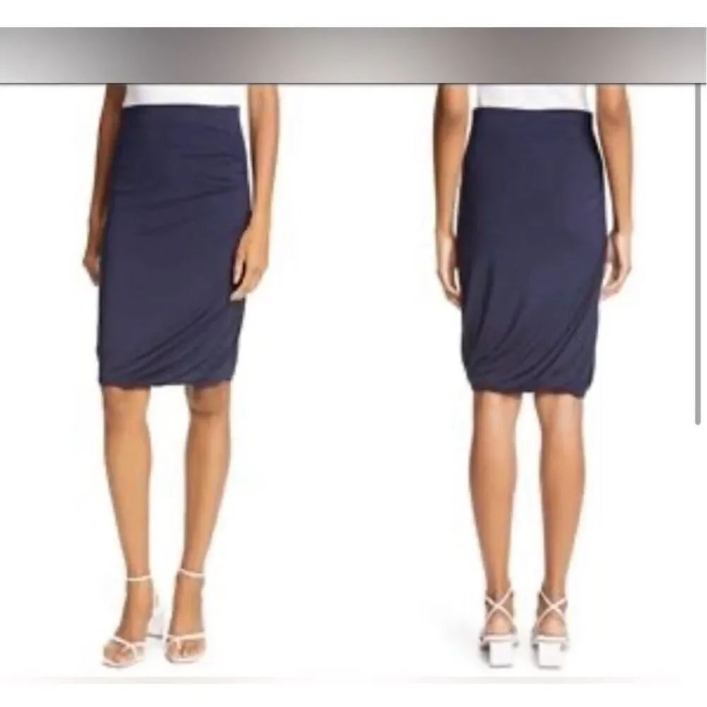 Frame navy shirred ruched stretch pencil skirt size M